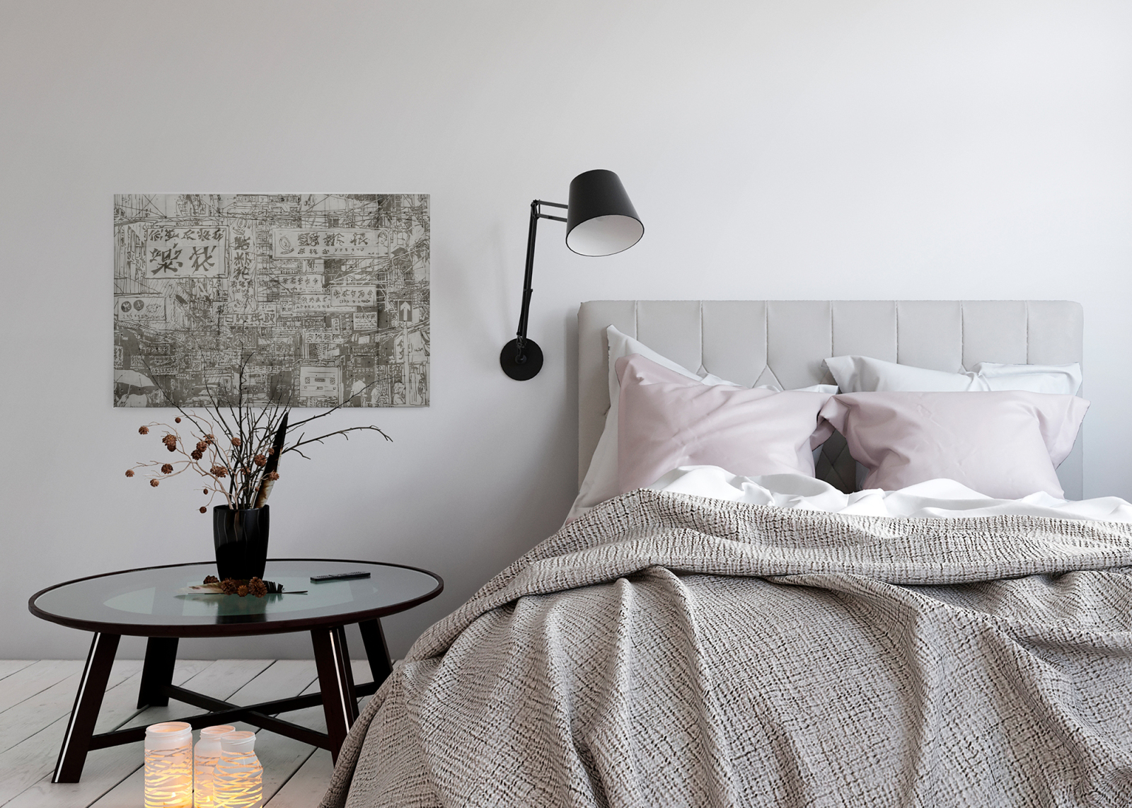 Leinwandbild CHINESE DOWNTOWN - grau - 90x60 cm