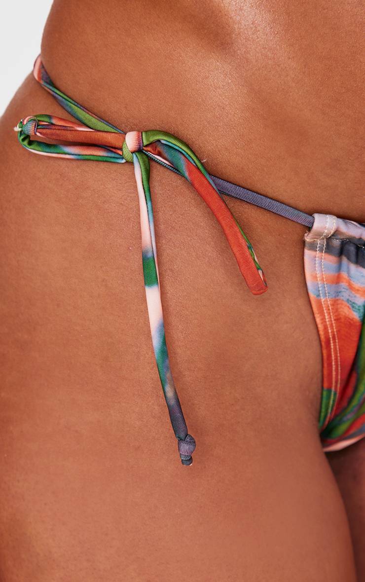 Multicolore Bas De Bikini À Imprimé Avec Fronces Et Liens Latéraux