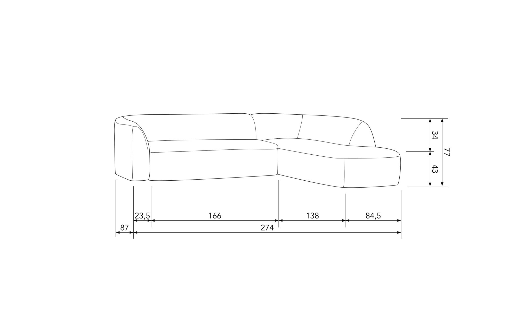 BePureHome hoekbank Sloping Naturel Melange - Rechts