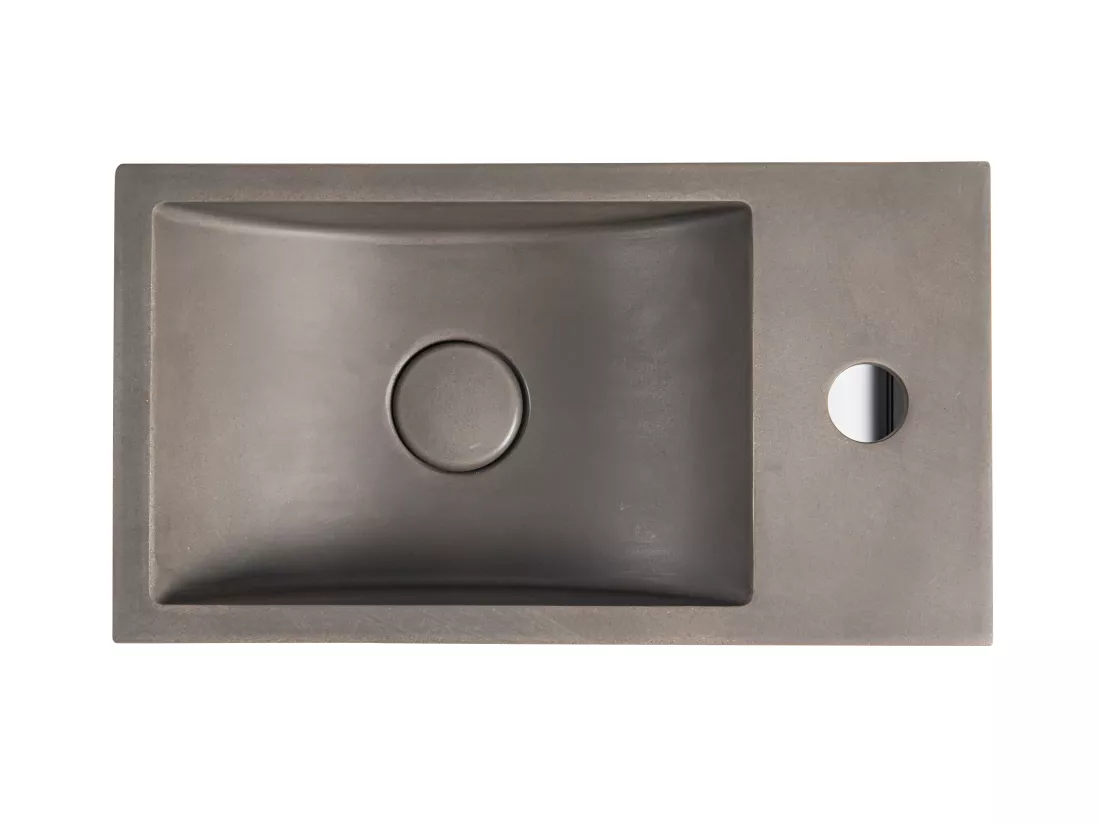 Lave main suspendu en béton avec support - Robinetterie à droite - L40 x l22 cm - UCHAMI
