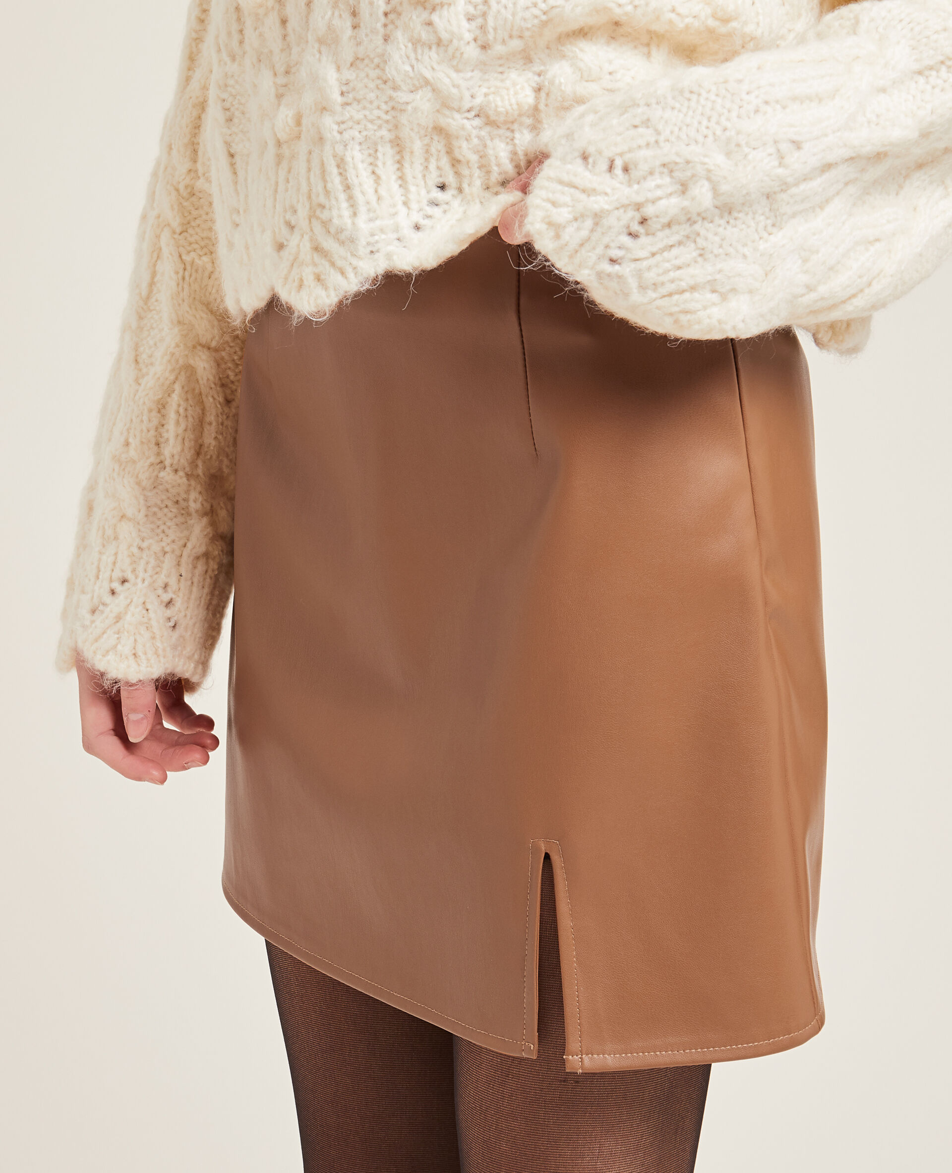 Jupe courte simili cuir - Camel