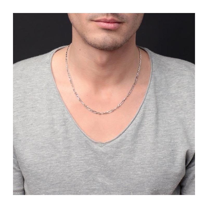 Collier - Chaine Homme Argent 925 - Maille Figaro Alternée 1+2 - 60cm