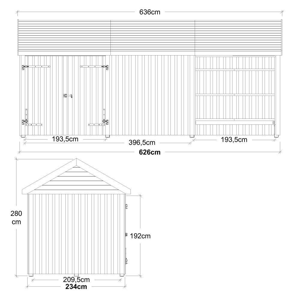 REDSKAPSBOD PLUS CLASSIC MULTI GARDEN DOBBELDØR OG ÅPEN/STENGT FRONT UBEHANDLET 14,5M²