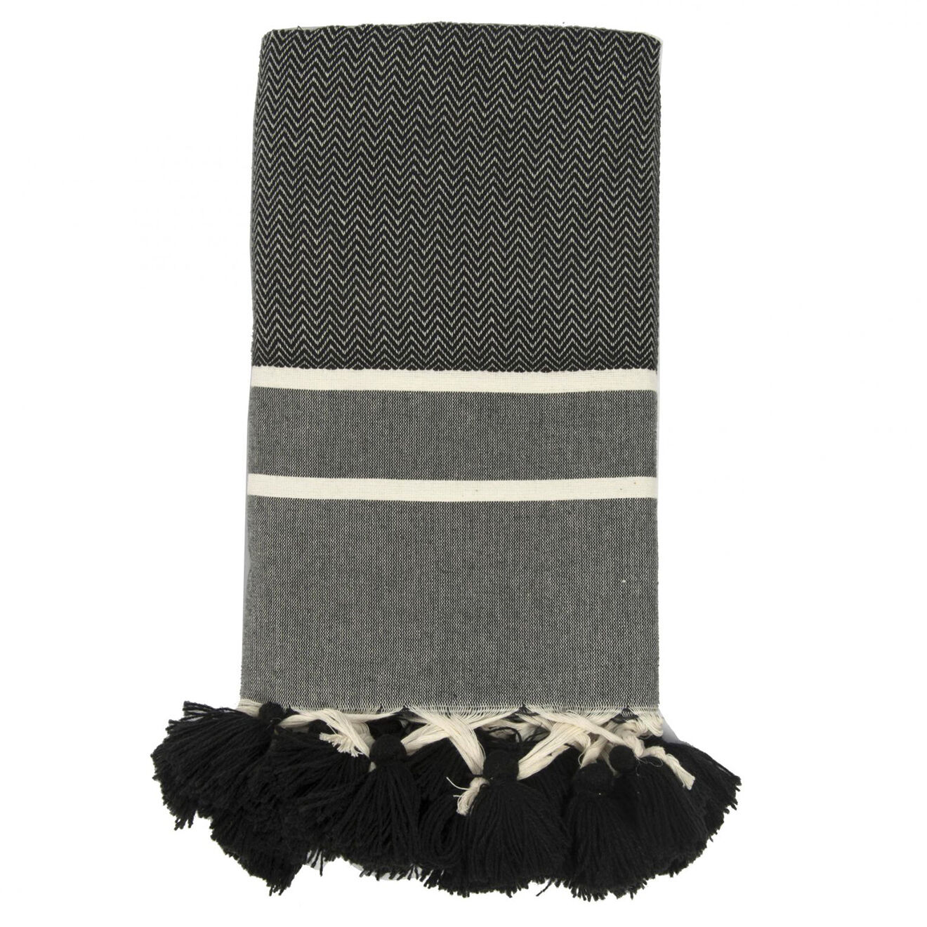Febronie Plaid Stockholm Chevron Pompon Losange noir