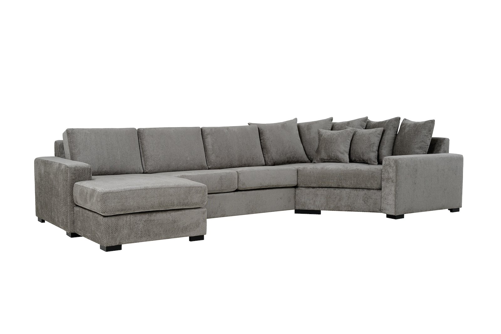 Modern Living U-sofa Sjeselong venstre med 2-seter og cosy corner høyre. Tekstil Movie 3/3 Warm Grey med Arm A og ben 2 sortbeiset eik.