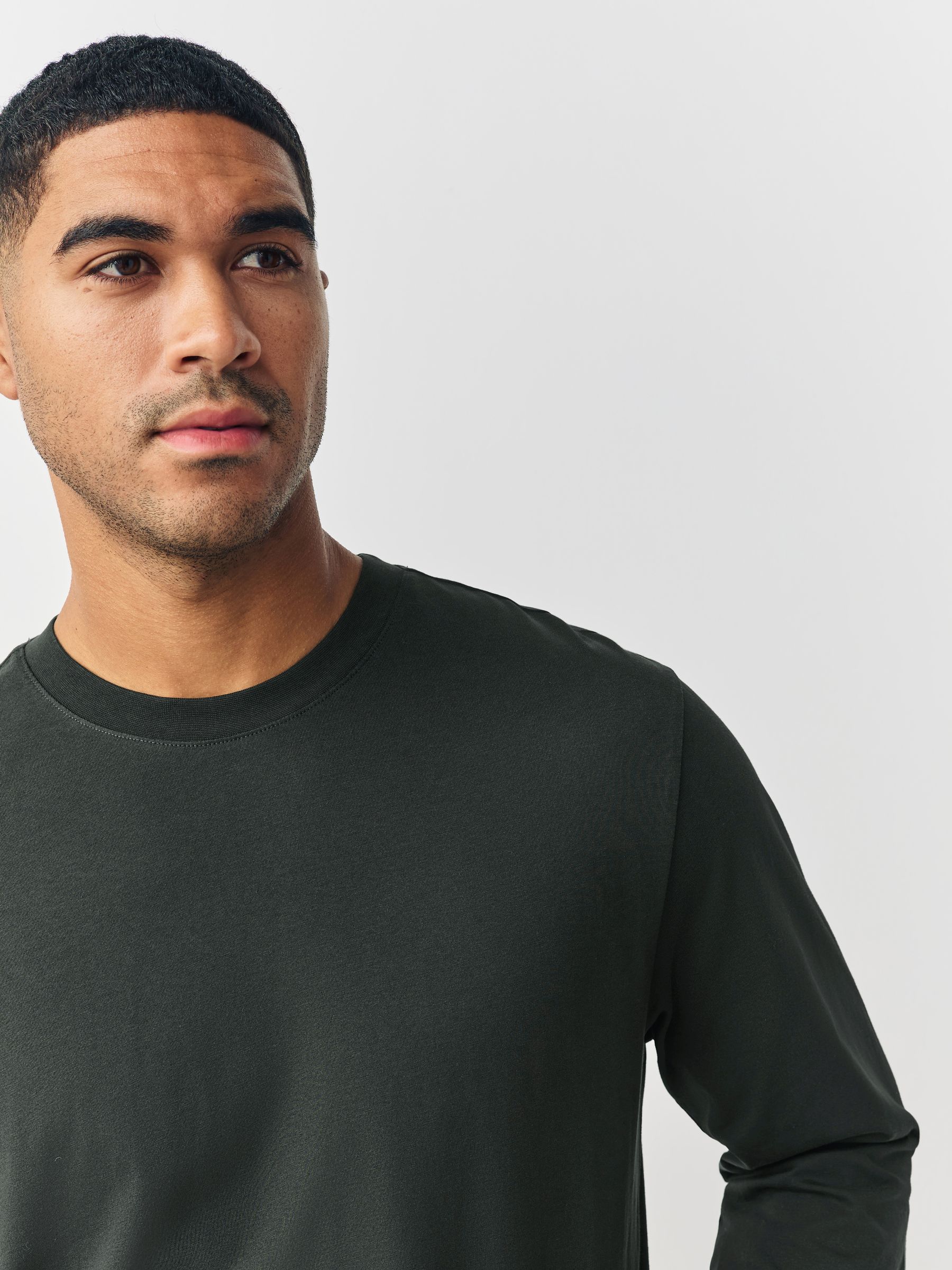 Groen - Normale Pasvorm - T-shirt met lange mouwen en ronde hals