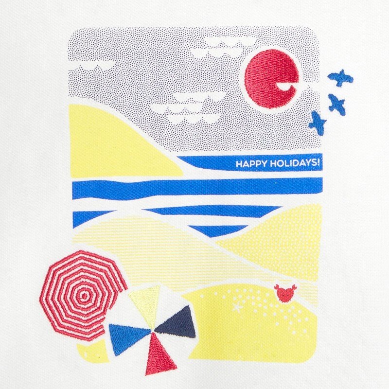 T-shirt piqué paysage vacances blanc bébé fille Blanc
