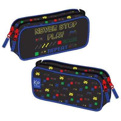 Trousse rectangulaire KIP Game Zone - 2 compartiments - noir - Kid'Abord