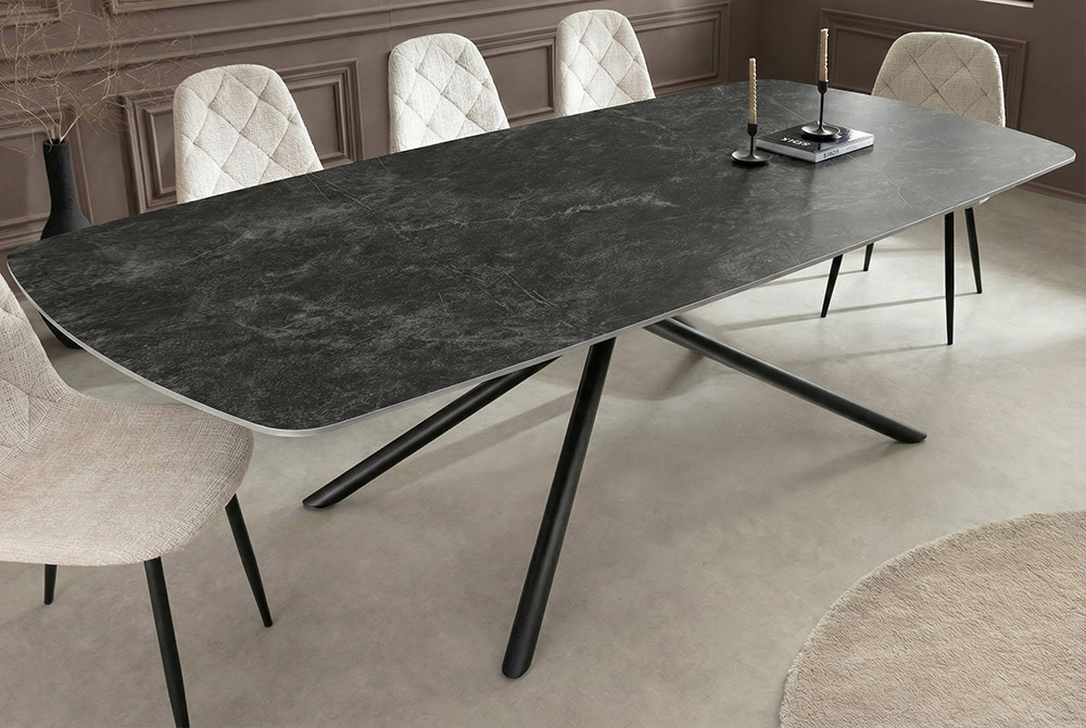 Design Esstisch OSAKA 200cm anthrazit Keramik schwarz Sterngestell Metall
