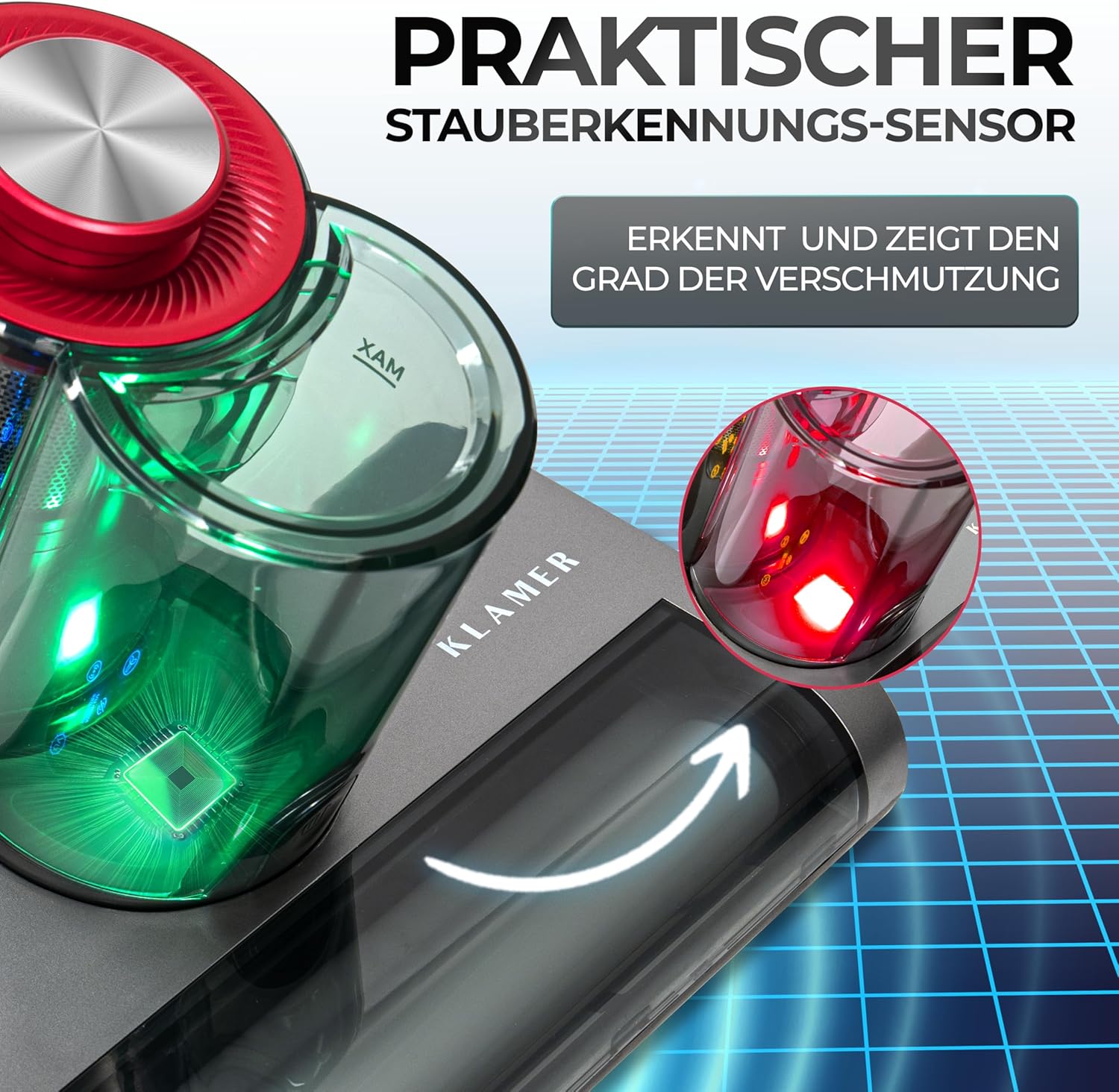 KLAMER Milbensauger 18kPa – Matratzensauger mit UV-Licht & 60°C Tiefenreinigung, Ultraschall & Schlagmodi, Anti-Verwicklungs-Bürste für Tierhaare, HEPA-Filter gegen Milben & Allergene