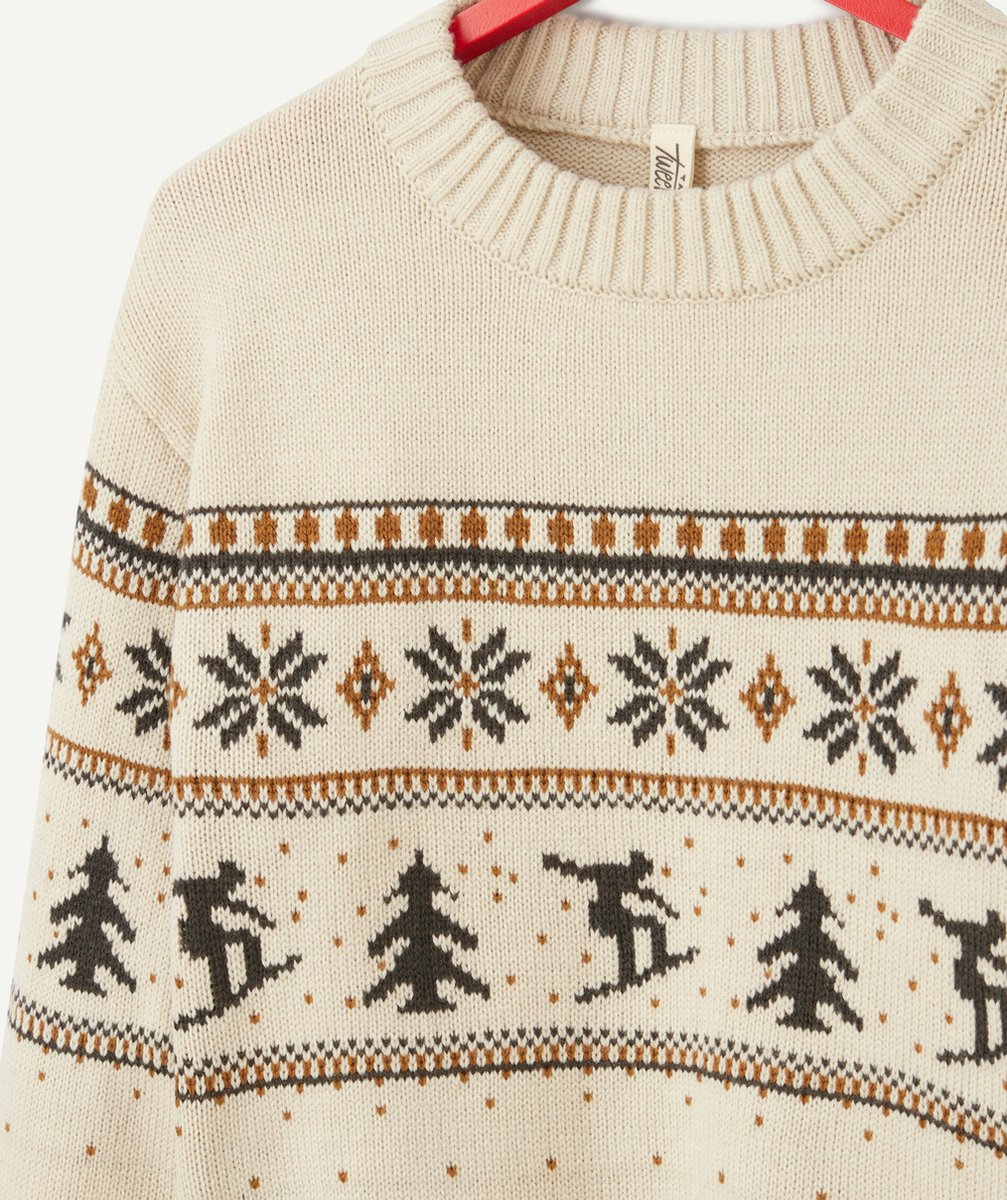 PULL JACQUARD MIXTE EN TRICOT ET FIBRES RECYCLÉES ÉCRU