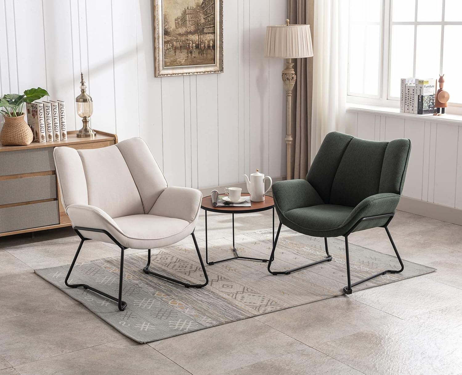 Sessel Wohnzimmer Loungesessel modern Lesesessel gepolstert Ohrensessel mit Metallbeinen für Schlafzimmer/Wohnzimmer, Leinen, Beige