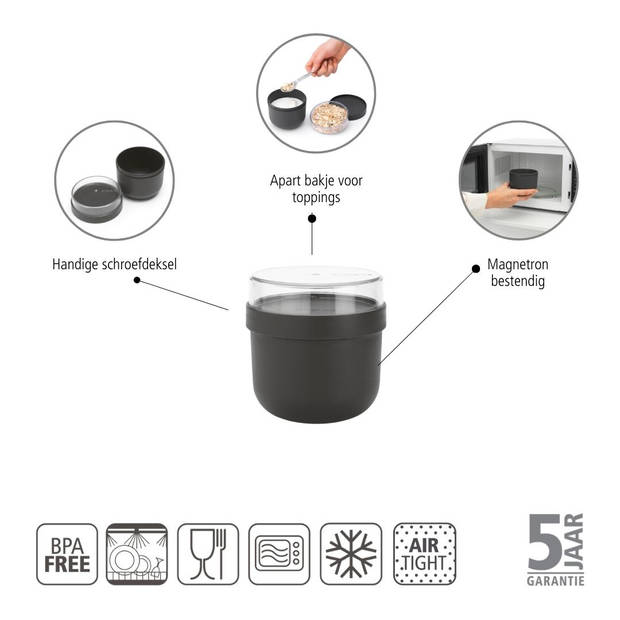 Brabantia Make & Take yoghurtbeker 0,5 liter, kunststof - Dark Grey