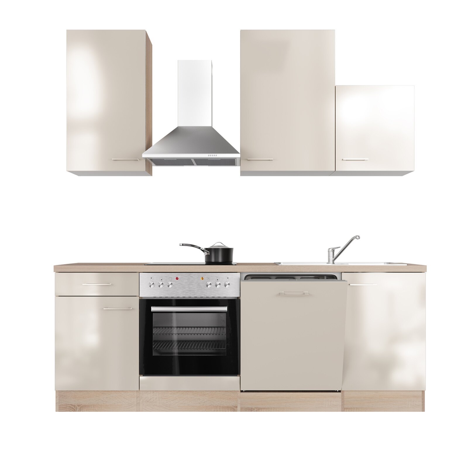 Küchenblock NEPAL - Kaschmir Glanz - Sonoma Eiche Nachbildung - mit E-Geräten - 220 cm