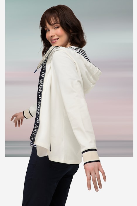 Sweatjacke, Kapuze, Zipper mit Statement Band