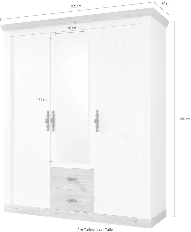 Home affaire Drehtürenschrank »Florenz Landhausschrank,rustikale Metallgriffe mit feinen Verzierungen« Kleiderschrank mit Spiegel Schlafzimmerschrank BESTSELLER Garderobe