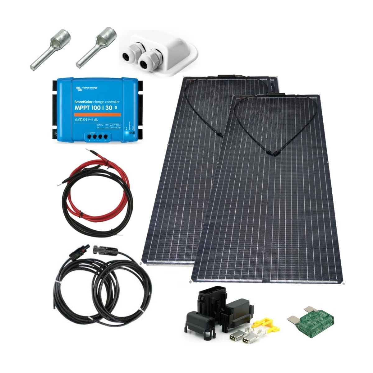 SKANBATT 153x68 - 400W Flexi 2x200w Half-cut komplett kit med Victron BT MPPT