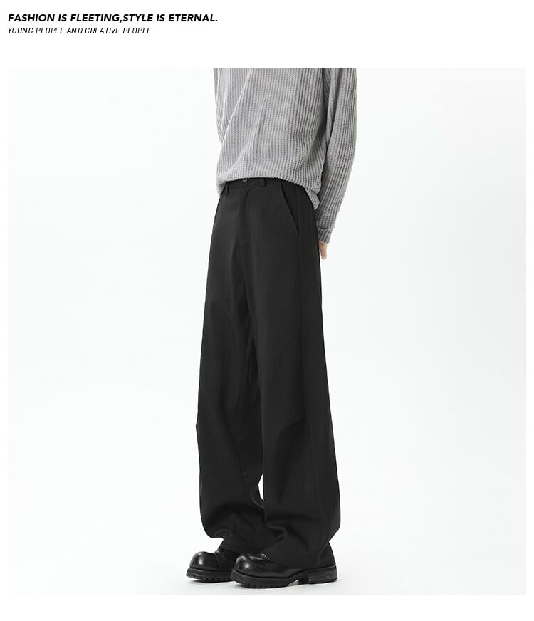 AXEN - Mid Rise Plain Straight Leg Dress Pants