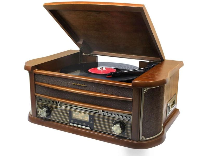 soundmaster Stereoanlage NR565DAB Braun Stereoanlage mit Plattenspieler, DAB /UKW-Radio, CD/MP3, USB, Encoder, Kassette, Bluetooth