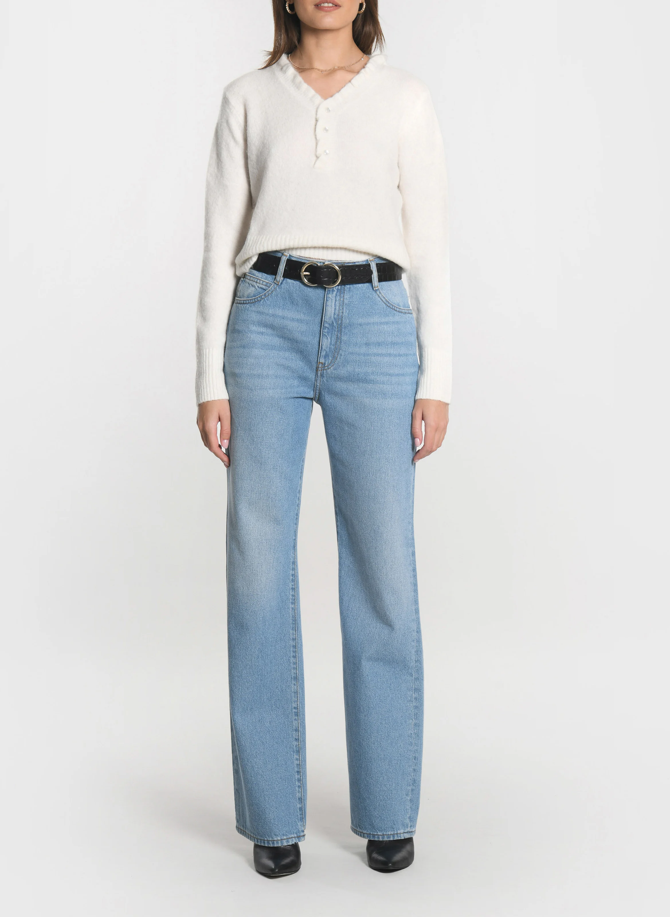 SANDRINE - Pull droit col V | Blanc