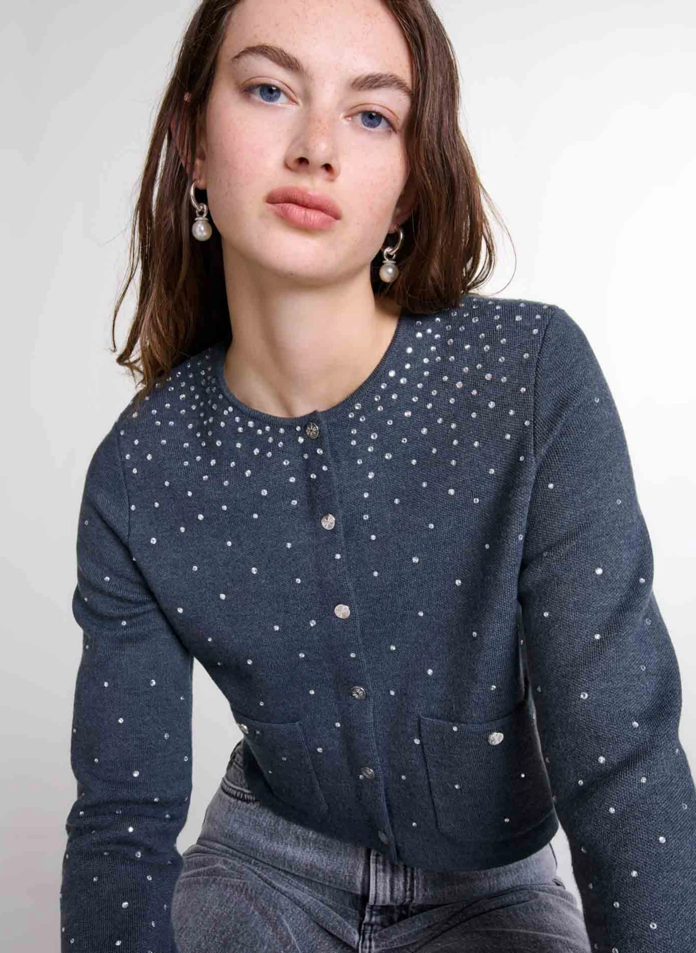 Gilet col rond | Gris