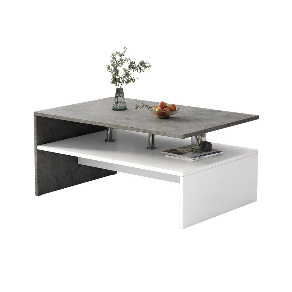 Oskar-Store Couchtisch Mike 90 x 42 cm, Beton Weiß, moderner Tisch mit Ablagen