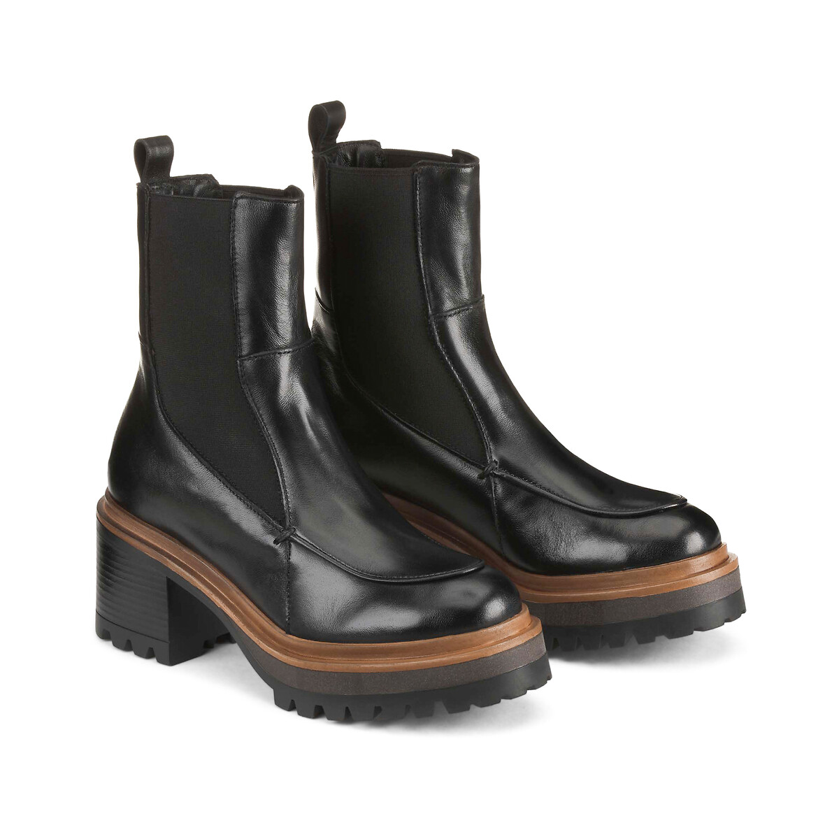 MJUS<br>Botas com salto e elástico, em couro