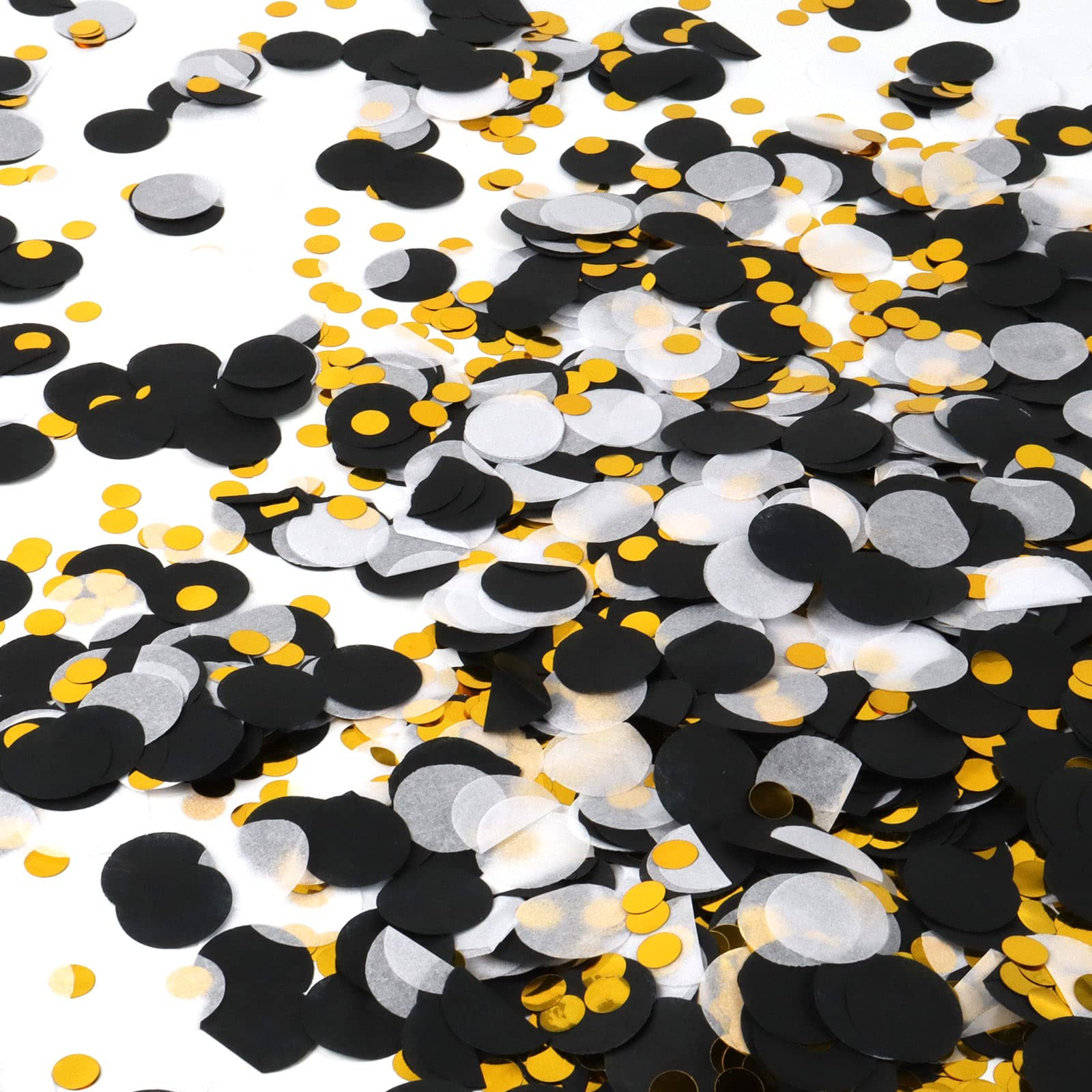 (50g) Seidenpapier Konfetti Party Dekoration Runde Streukonfetti Metallic Tischdeko - Schwarz / Weiss / Gold