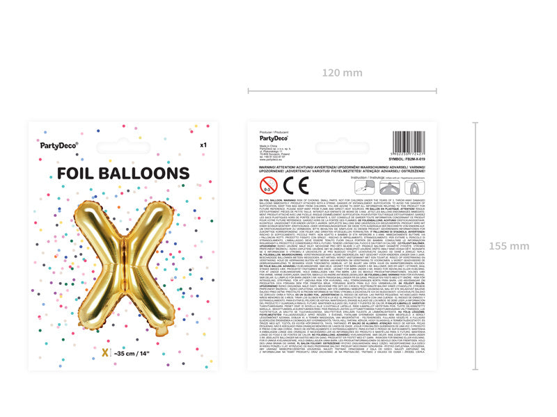 Folie Ballon Letter X Goud Leeg 35cm
