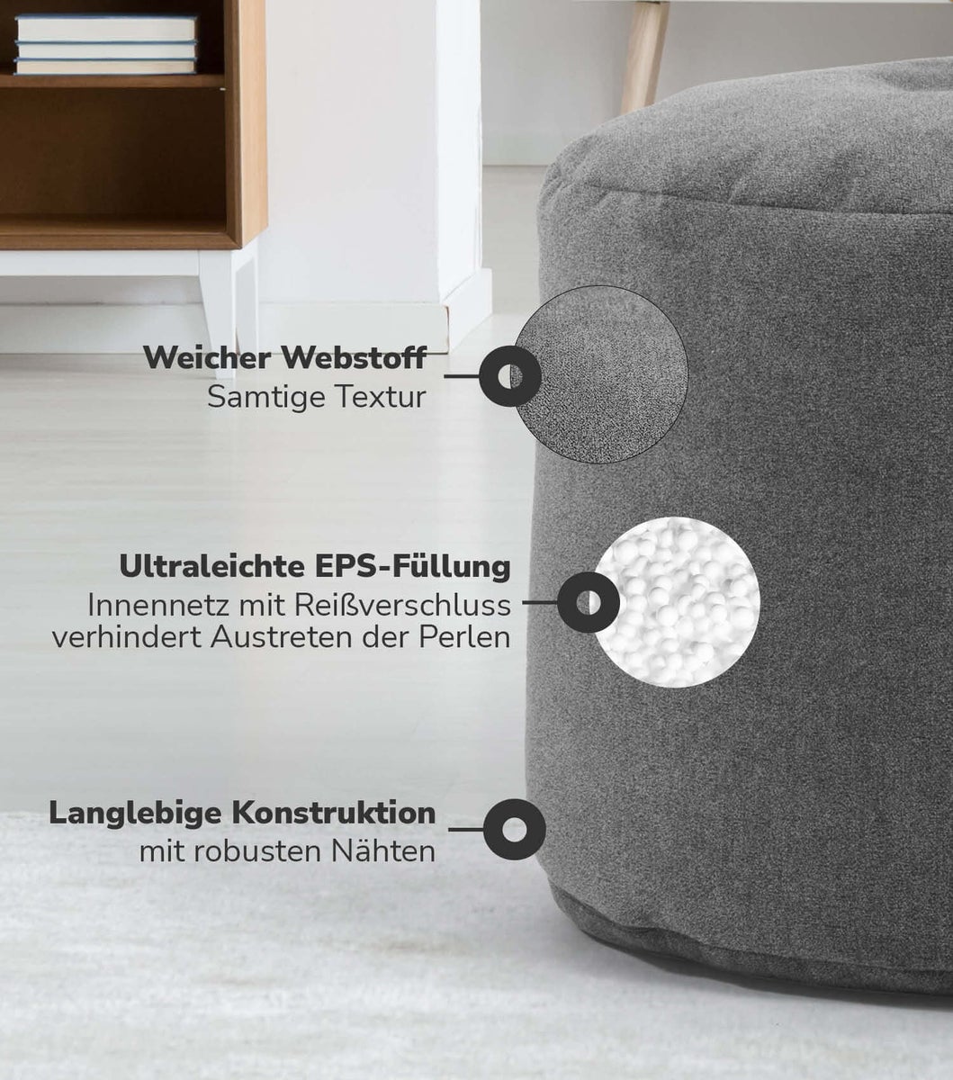 mokebo mini poef of kruk 'The Resting Pouf', bijzettafel, zitkruk of voetenbank in antraciet
