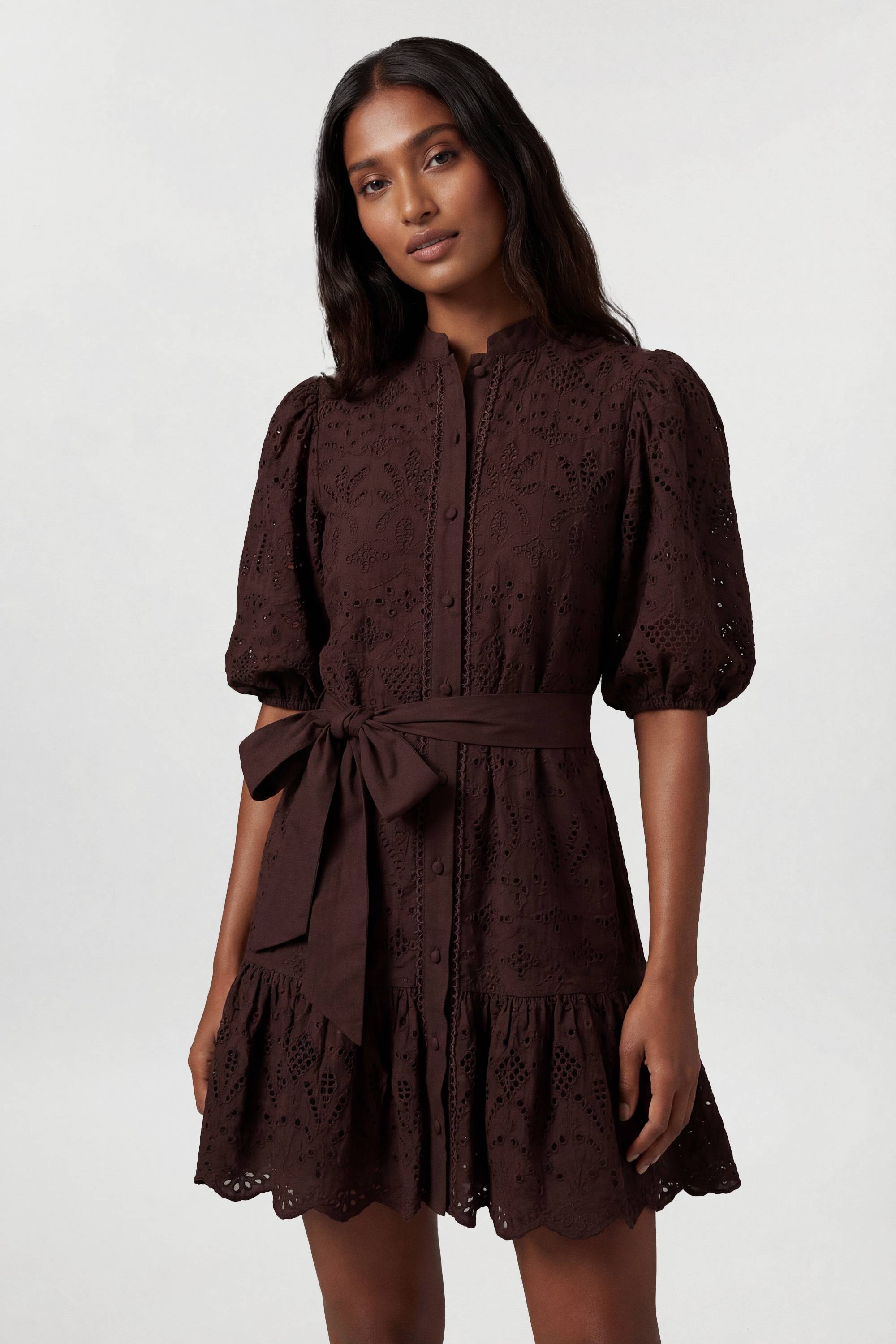 KarenMillen Robe Chemise Mini Broderie Anglaise À Ourlet Festonné