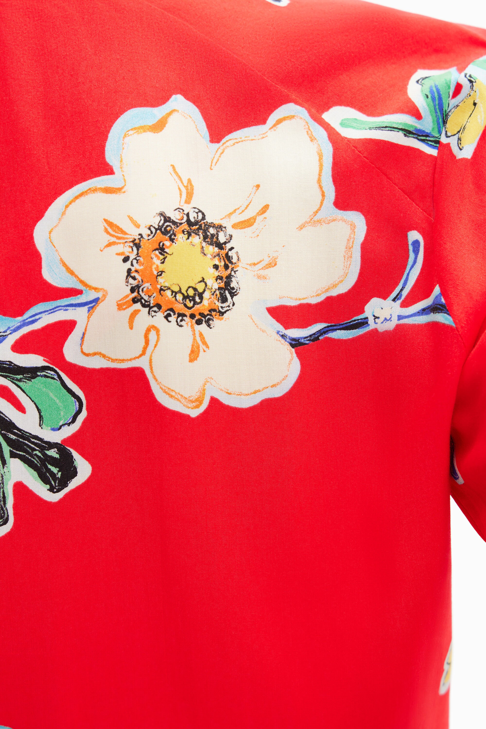 Blouse courte froncée fleurs