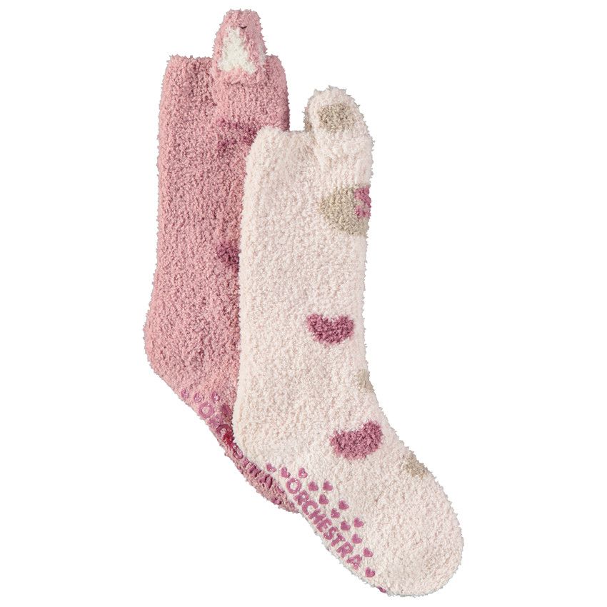 Lot de 2 paires de chaussettes fantaisie antidérapantes en sherpa pour fille - Rose