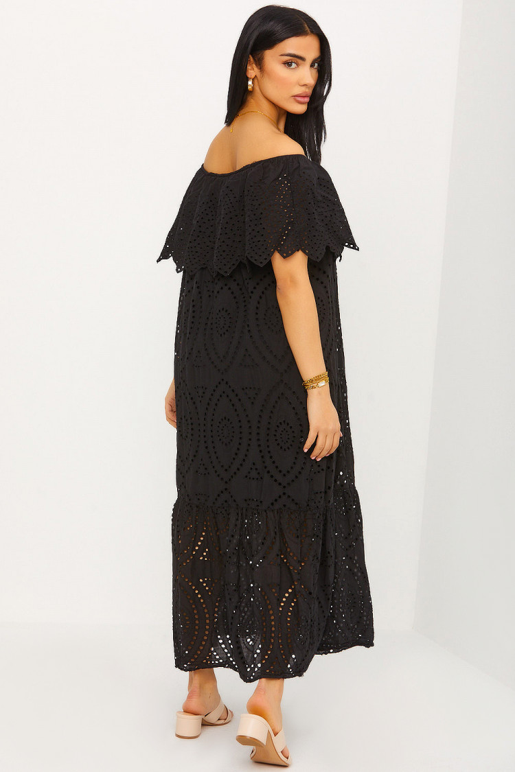 Robe noire col bardot en crochets