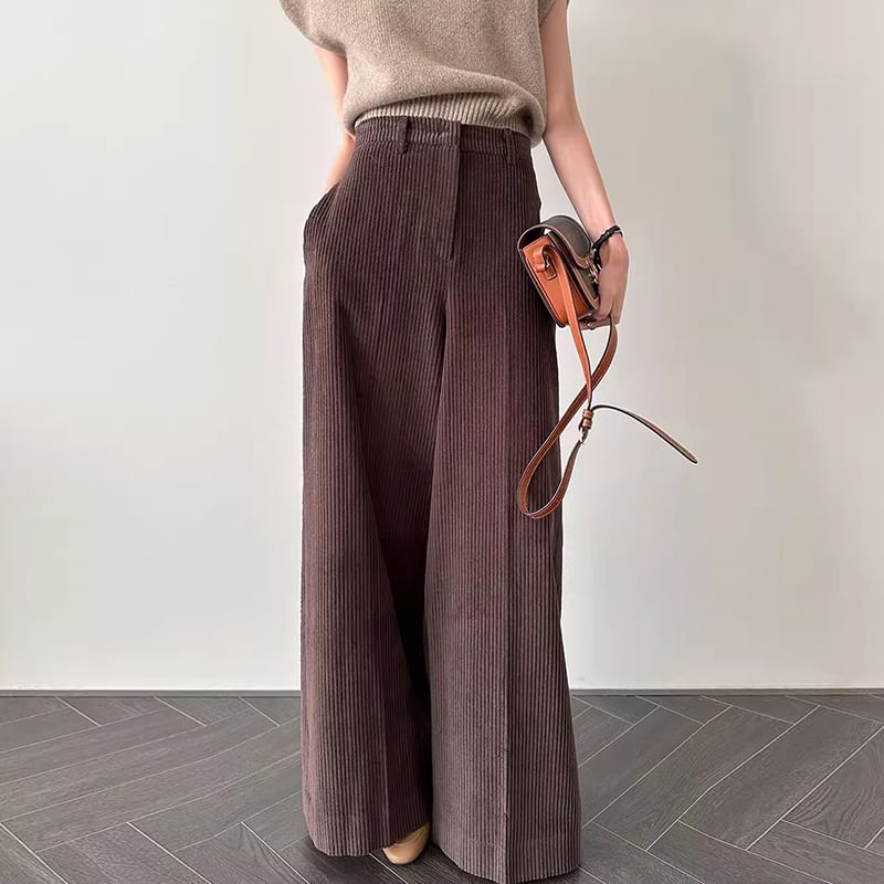 Coris - Hoge taille effen corduroy broek met wijde pijpen