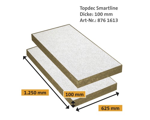 ISOVER Topdec Smartline ondergrondse garage- en kelderplafondisolatie met omlopende afschuining, warmtegeleidingsgroep 035, 1250 mm x 625 mm x 100 mm