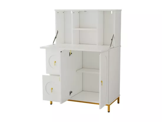 Secrétaire avec 3 porte et 2 tiroirs - MDF et métal - charnières - Blanc - 100x51x150cm