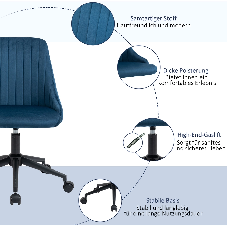 Vinsetto Bürostuhl ergonomisch geformt, high-end gaslift Blau
