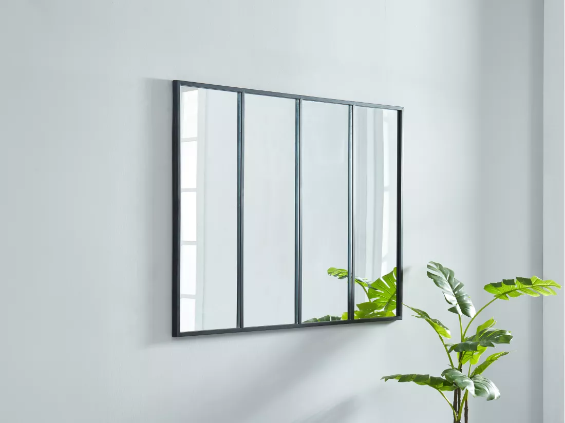 Miroir fenêtre atelier style industriel en métal - L. 120 x H. 90 cm - Noir - DUDLEY