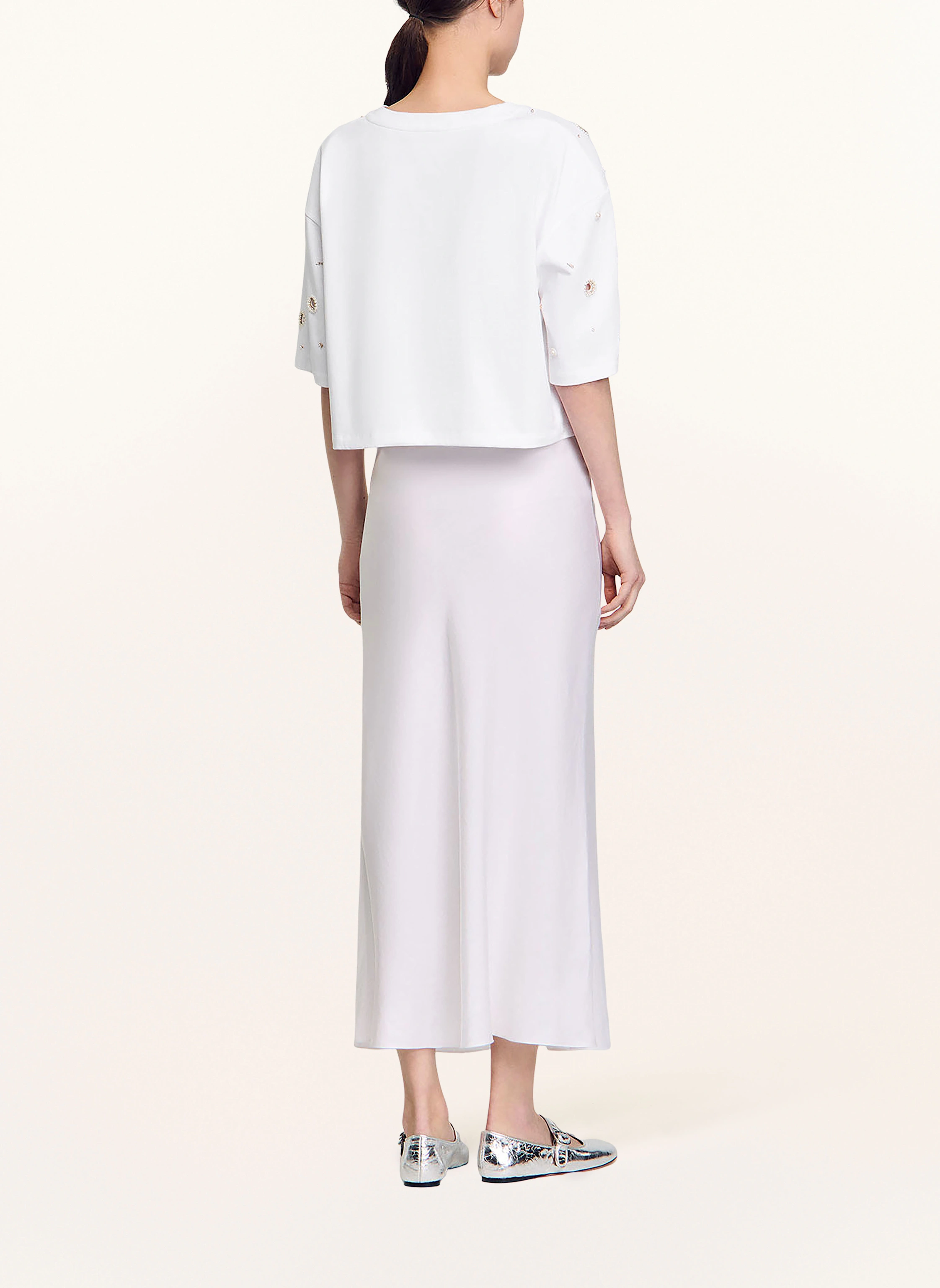 SANDRO Cropped-Shirt mit Schmuckperlen und Schmucksteinen