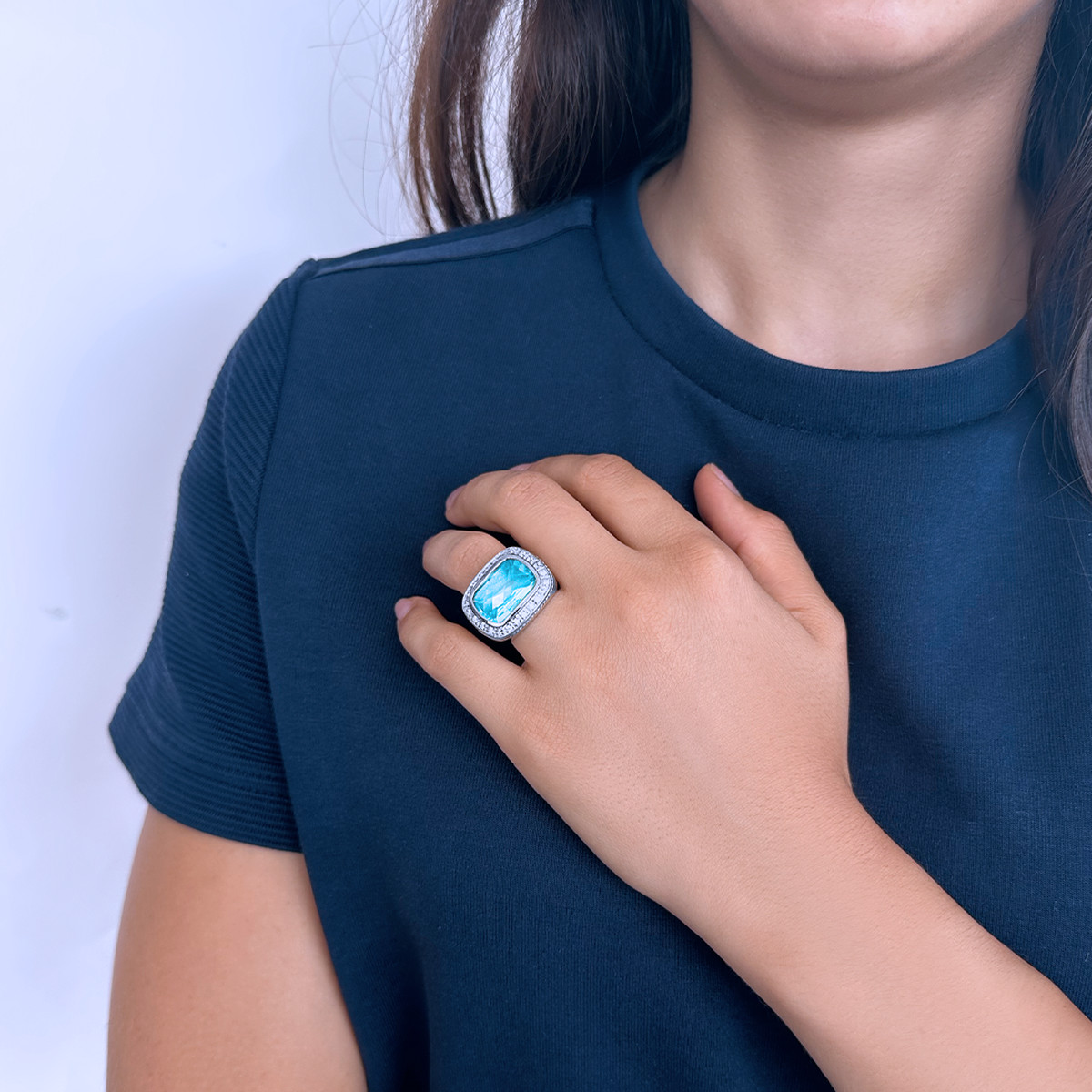 Bague argent 925 pierre synthétique bleue zirconias