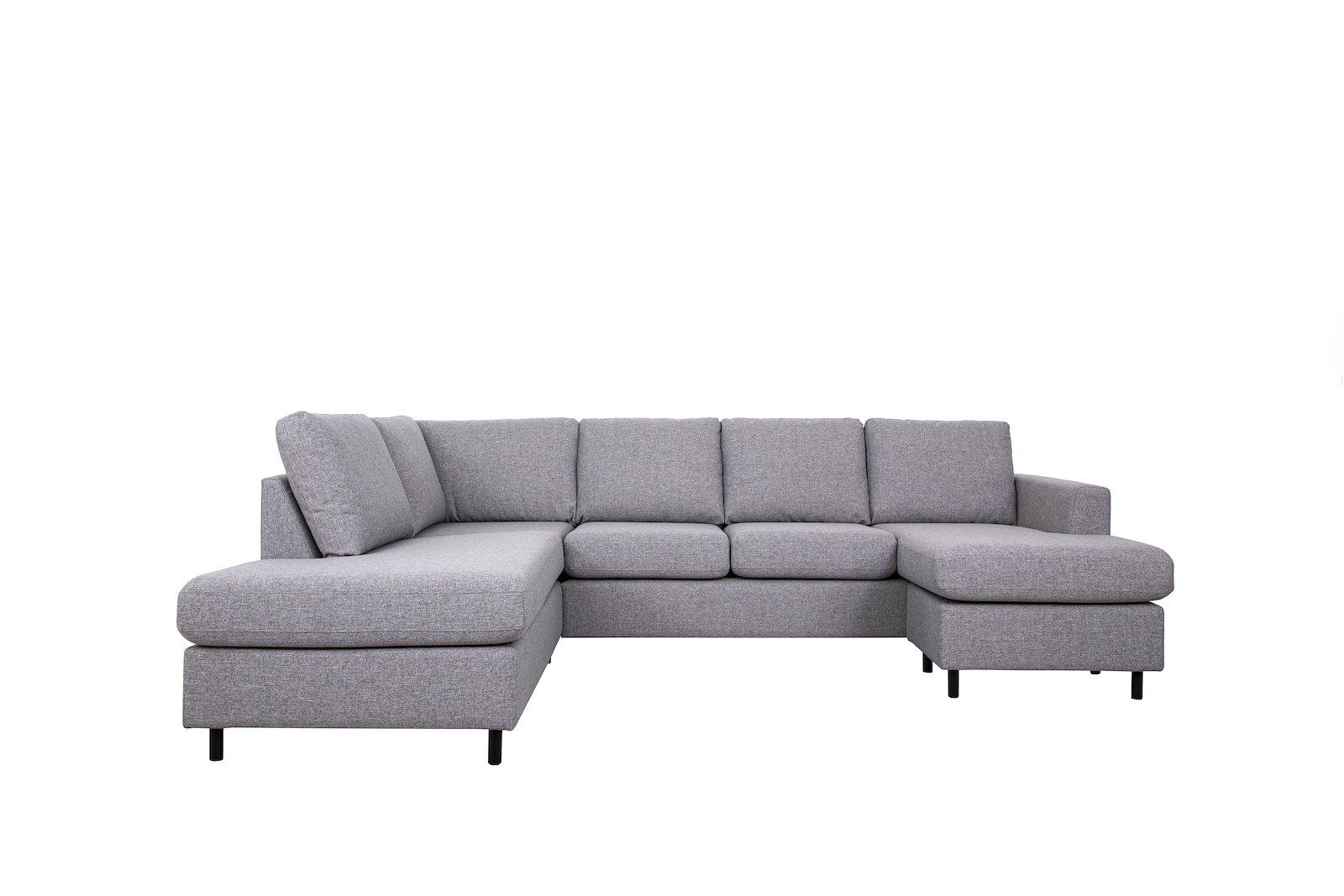 Oslo hjørnesofa Åpen ende venstre med 2-seter og sjeselong høyre. Tekstil Hyge 11 beige med sorte ben.
