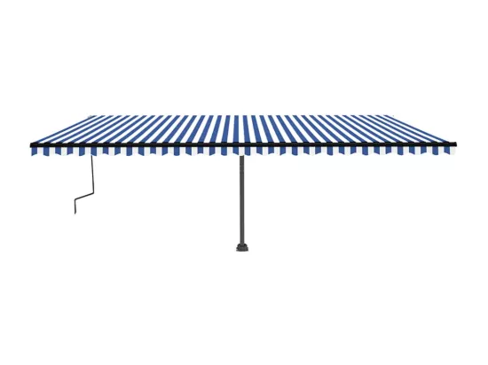Auvent manuel rétractable avec LED 600x350 cm Bleu et blanc