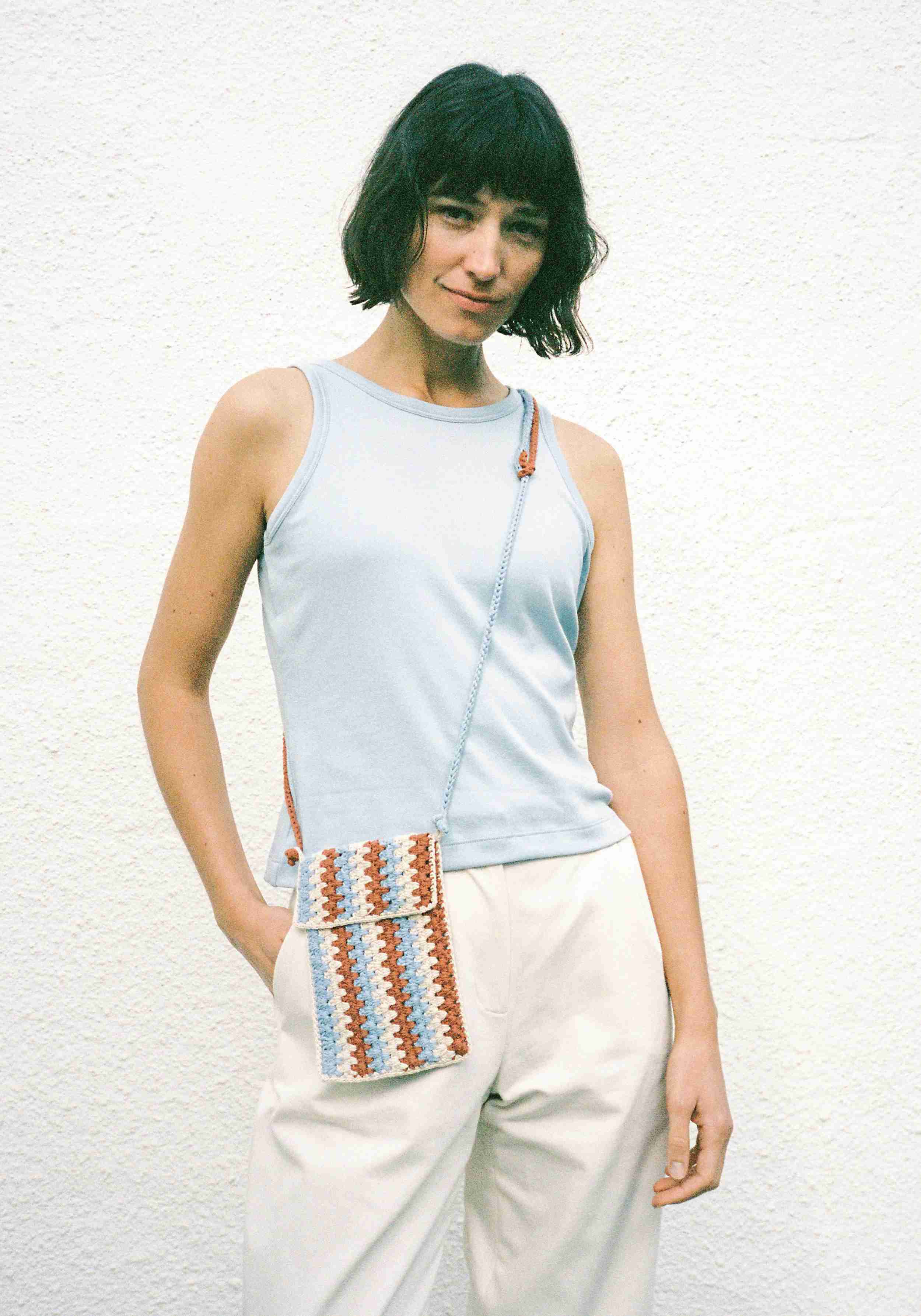 Jungle Folk Tasche Crochet Mini Bag Natural/Ice Blue/Brick