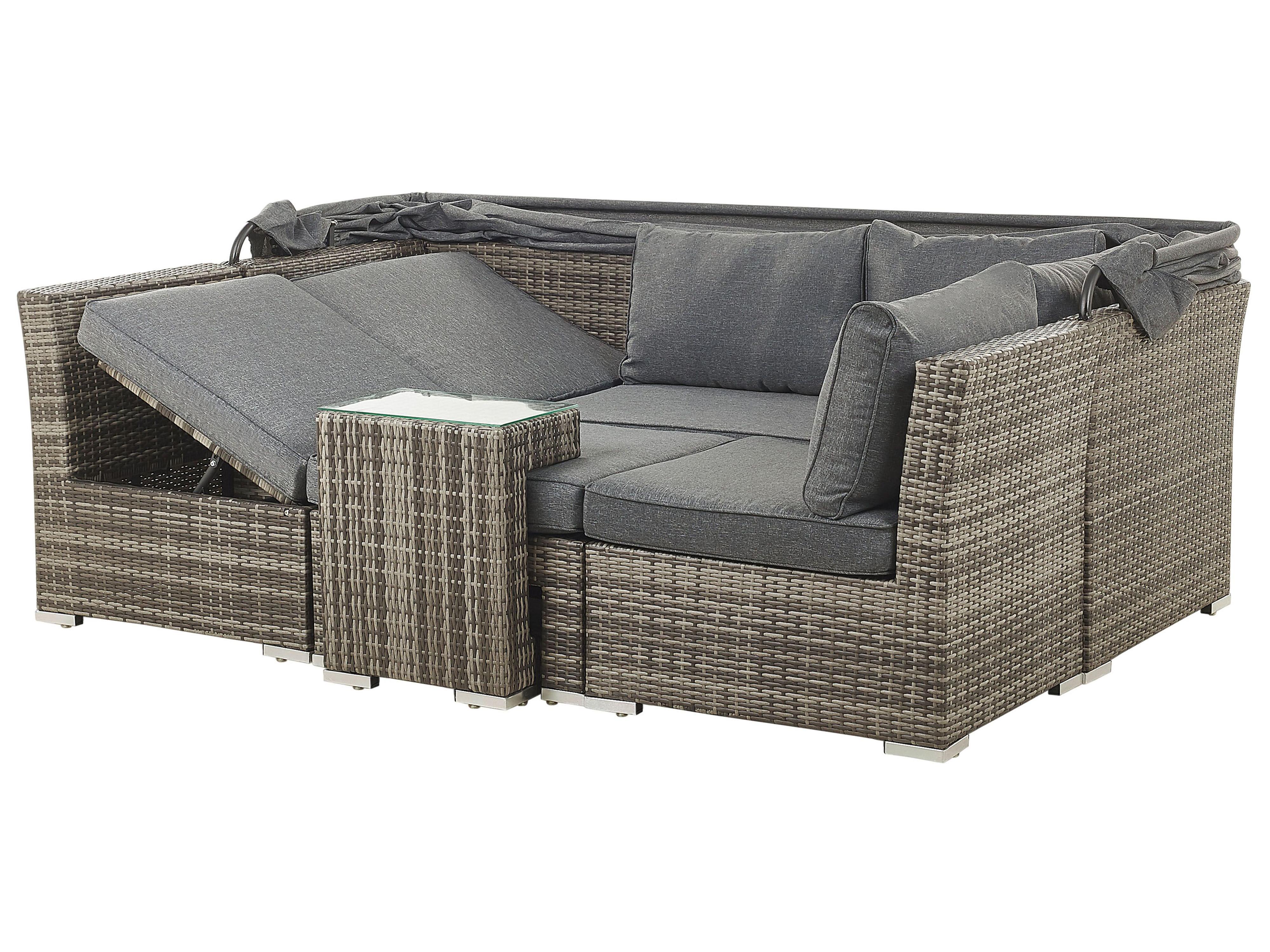 Loungeset met tafel 6-zits CORTE modulair PE rotan Donkerbruin