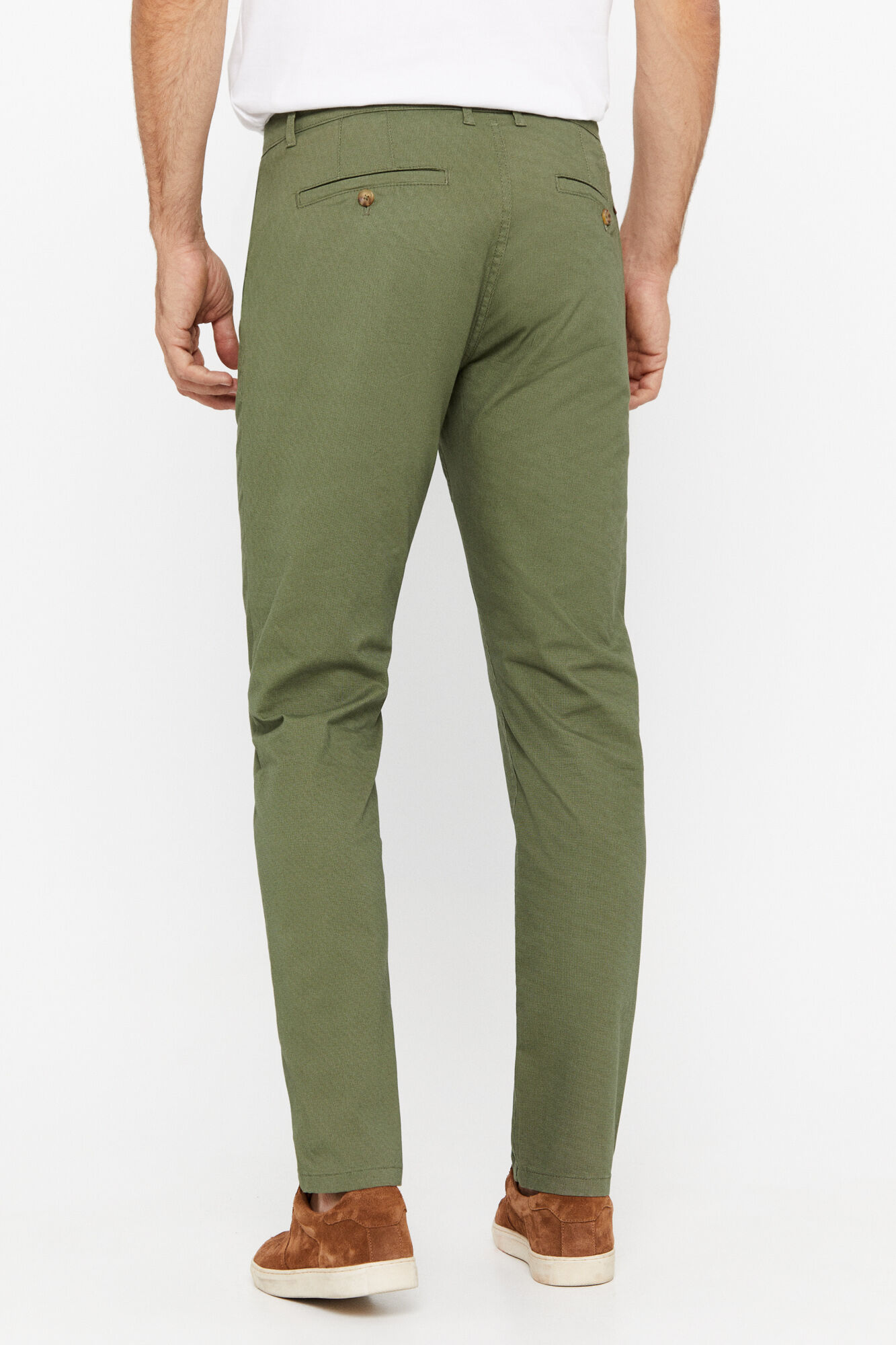 Calça chino estampada de corte justo - Cáqui