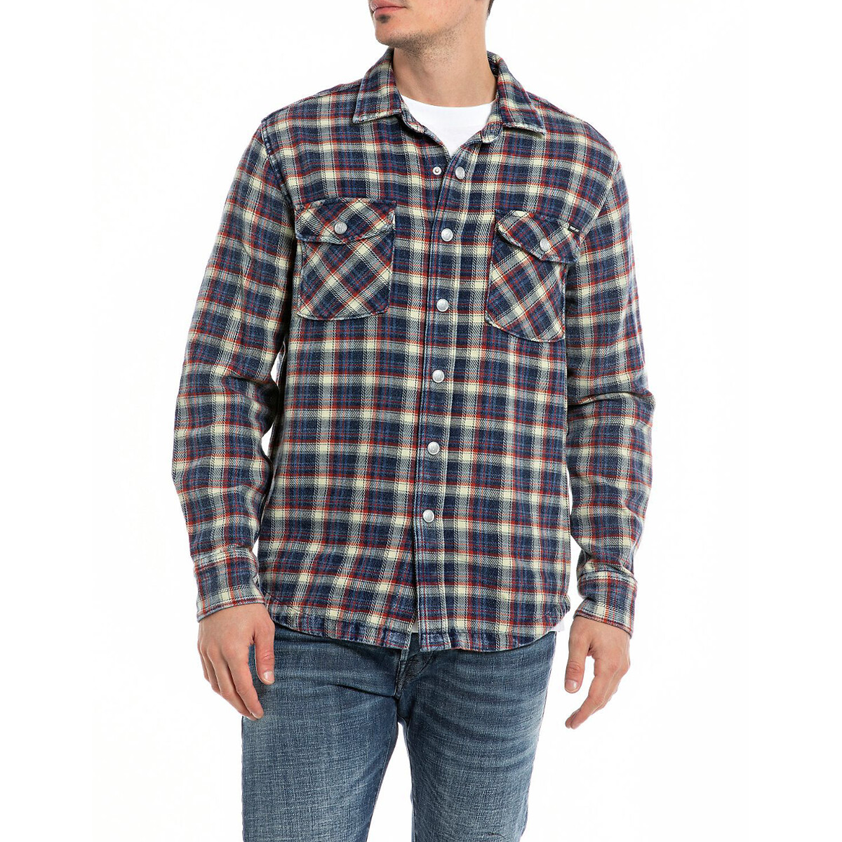 REPLAY<br>Camisa xadrez reta de mangas compridas