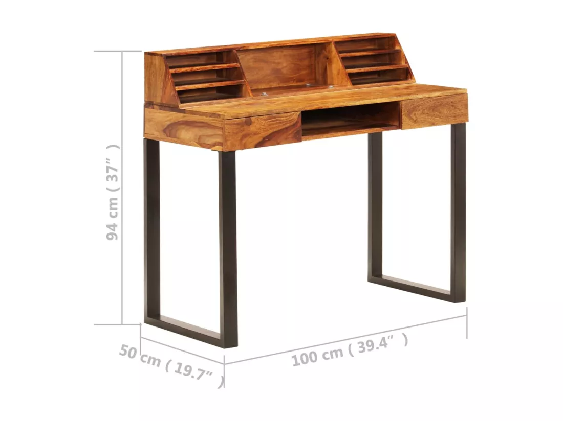 Bureau 110x50x94 cm Bois solide de Sesham et acier