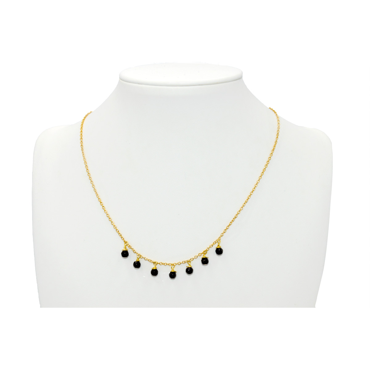 Collier breloque  de Perles d'onyx - doré à l'or fin