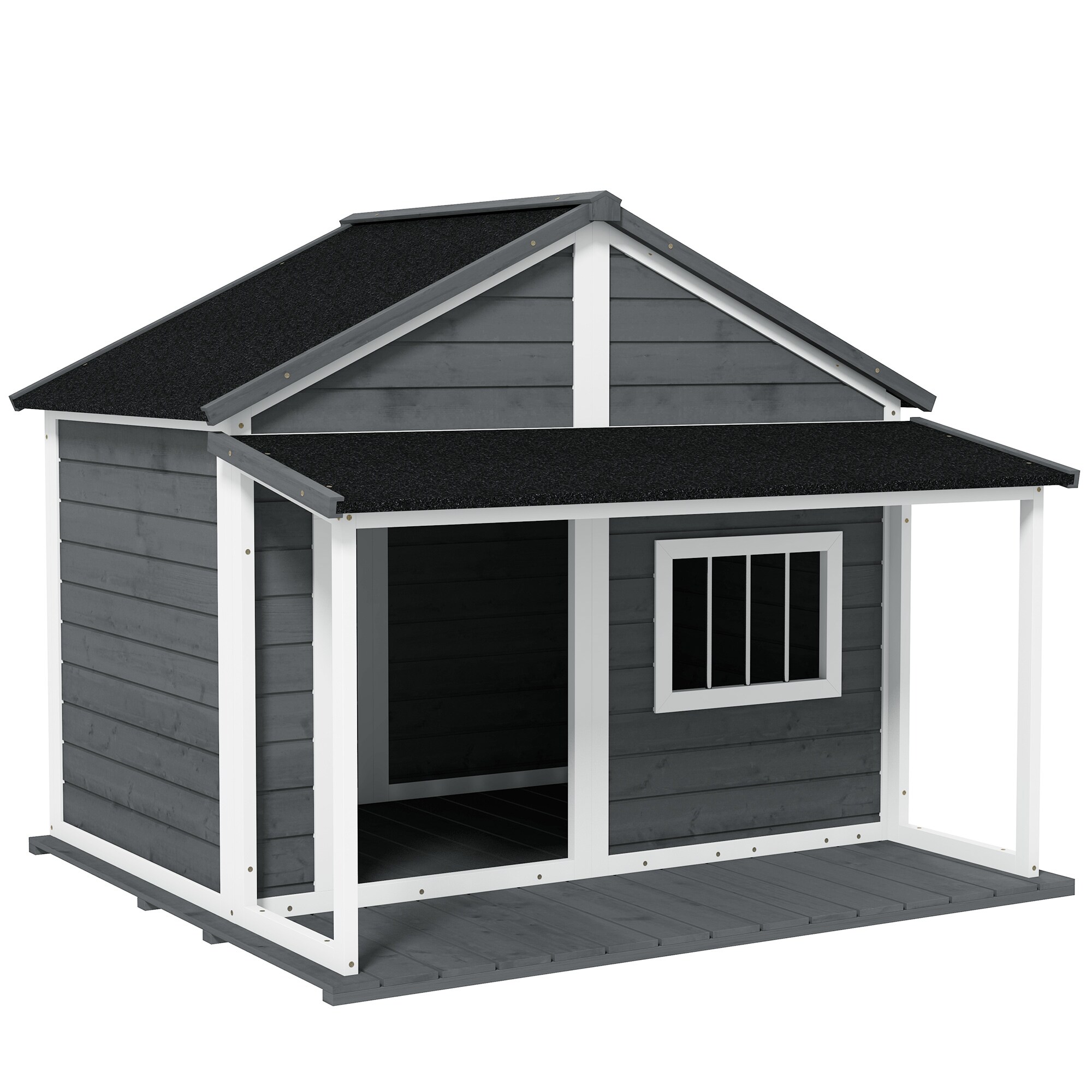 PawHut Hundehütte mit erhöhtem Boden grau 124L x 112B x 105Hcm